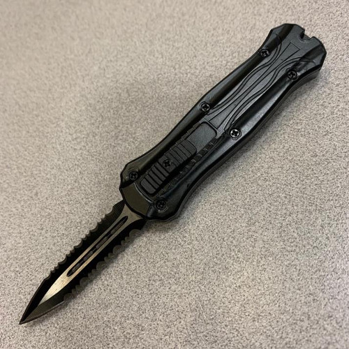 OTF (BLACK) Double Edge Serrated Pocket Knife CA Legal
