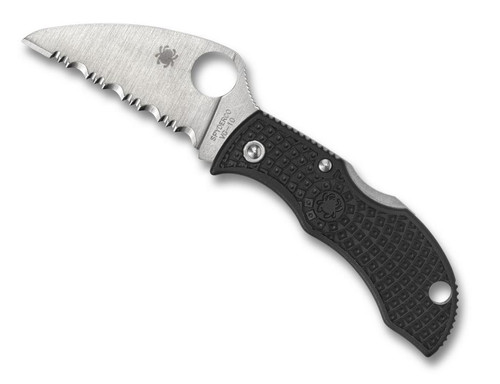 Manbug Black FRN Lightweight (Serrated) Wharncliffe Spyderco (1.90" Satin VG-10) MBKWS