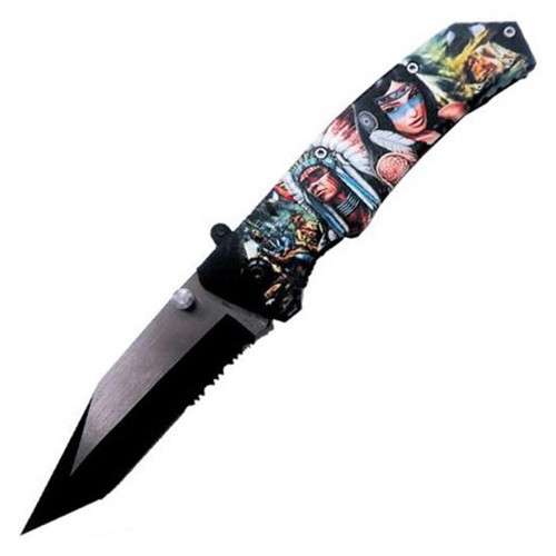 Native American Tribe (Tanto) Black Blade A/O Pocket Knife