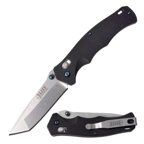 Elite Tactical Tanto (Stonewash) Axis G-10 Folding Pocket Knife (8Cr13)