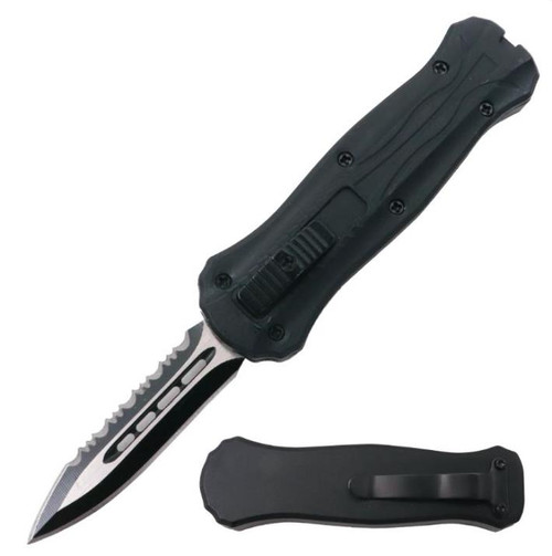 OTF (BLACK) Double Edge Single Serrated Pocket Knife CA Legal