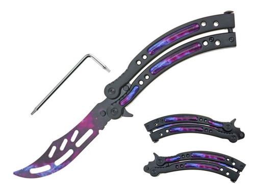 Butterfly Training Knife Curve (Purple Galaxy/Black) Cut Out Dull Blade
