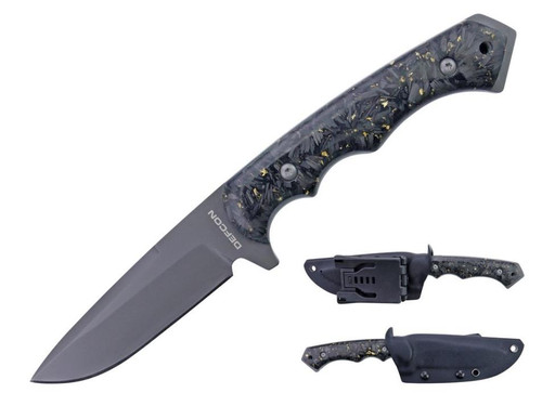 DEFCON Resin Carbon Fiber with Brass Flakes Handle Fixed Blade (4" D2 Stonewash)