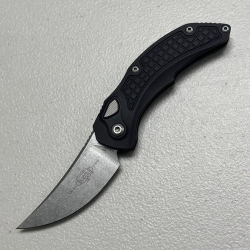 Microtech Brachial Auto Black Trailing Point (3.50" Stonewash M390) 268A-10