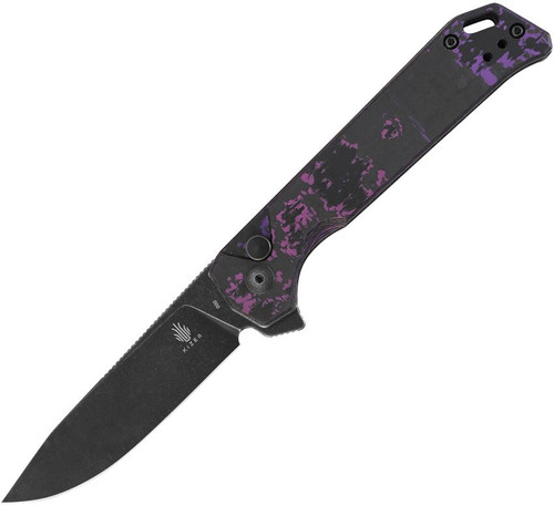 Begleiter 2 (Purple/Black Fat Carbon) Button Lock Pocket Knife [3.39" Black Stonewash 20CV]  Kizer Cutlery Ki4458.2BA3