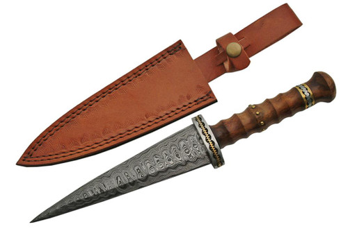 Damascus Dirk Wood Handle Fixed Blade (12" Overall)