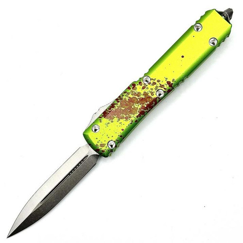Microtech Ultratech Zombie Green OTF Knife Double Edge (3.46" Stonewash) 122-10Z