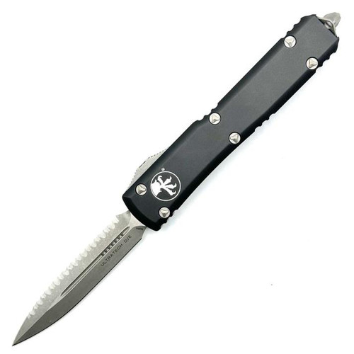 Microtech Ultratech Black OTF Knife Double Edge Full Serrated (3.46" Apocalyptic) 122-12AP