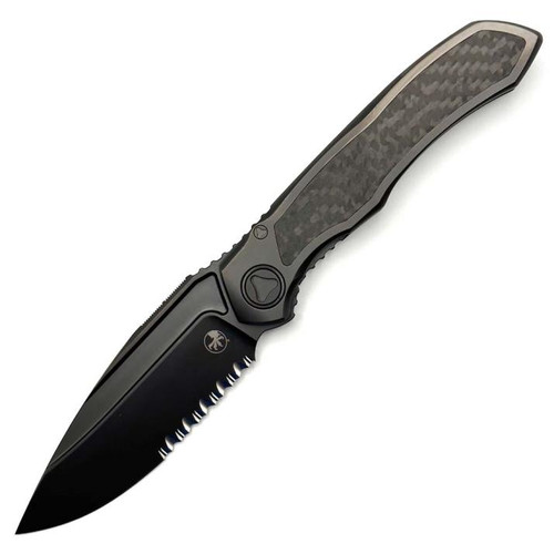 Microtech Anax Folding Knife (Serrated) Titanium + Carbon Fiber Inlay (3.7" Black DLC M390) 190C-2DLCTCFITI
