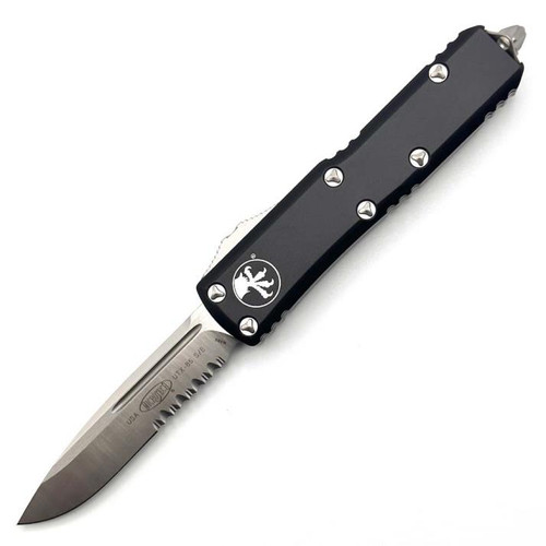 Microtech UTX-85 Black OTF Knife Serrated (3.00" Satin) 231-5