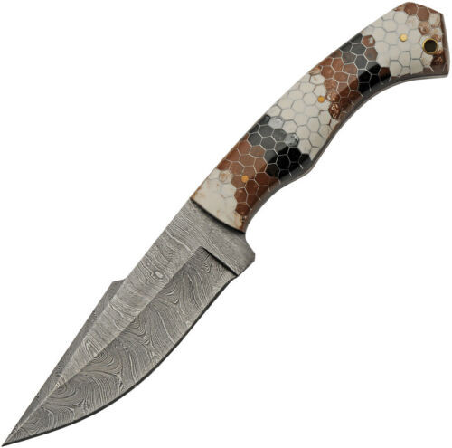 Damascus Texas Rattler Acrylic Handle Fixed Blade (9.75" Overall)