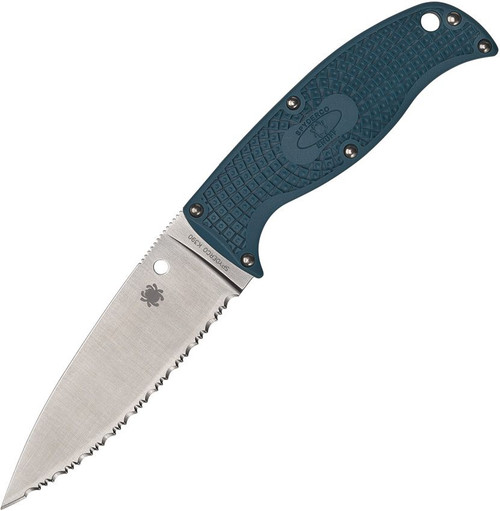 Enuff 2 Fixed Blade Knife Full Serrated Blue FRN (3.95" Satin K390) Spyderco FB31SBL2K390