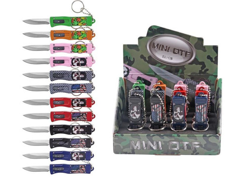 OTF Pocket Knife CA Legal (ASSORTED) Keychain [Skull/Flag/Weed] (1 Random Knife)