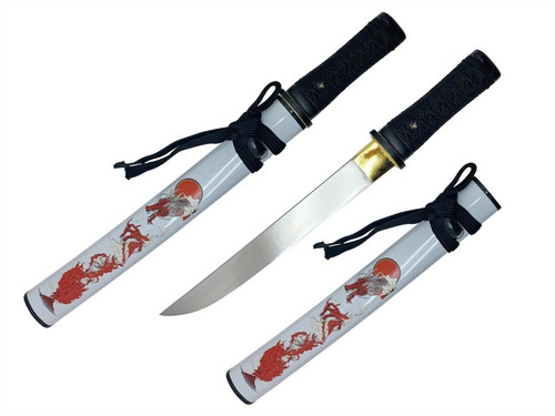 Dragon Graphic (WHITE) Tanto Sword 18" [65Mn Forged] Sharp with ABS Scabbard