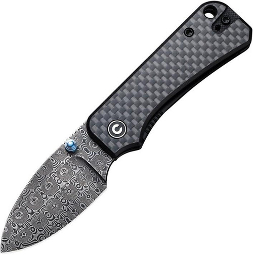 CIVIVI Baby Banter Thumb Stud Knife Carbon Fiber on Black G-10 (2.34" Black Hand Rubbed Damascus) C19068S-DS1