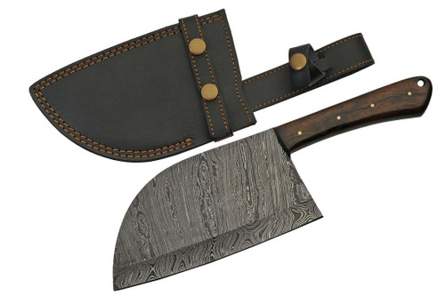 Damascus Butcher Cleaver Walnut Handle Fixed Blade (11.5" Overall)