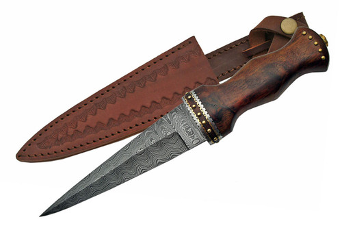 Damascus Studded Sgian Dubh Rosewood Fixed Blade (13" Overall)
