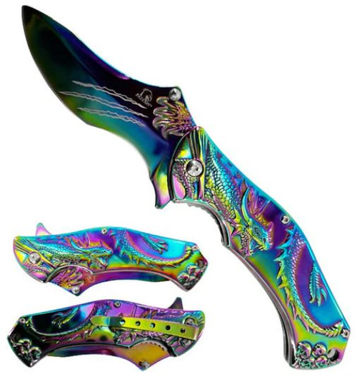 Falcon Dragon Claw Blade (RAINBOW) A/O Pocket Knife [3" Rainbow 440 Stainless Steel]
