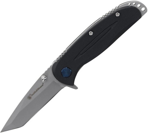 Tanto Flipper Black Nylon Handle Pocket Knife (2.5" Bead Blast 8Cr13MoV) S&W