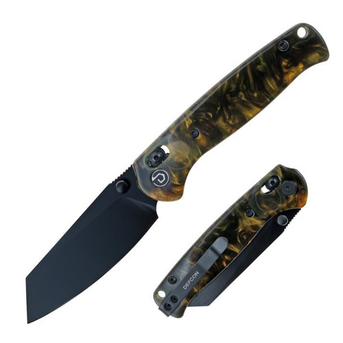 DEFCON Artifact (Black & Brown) Marble Resin Axis Lock Pocket Knife (3.25" Black Sheepfoot 14C28N) TD024BKGD