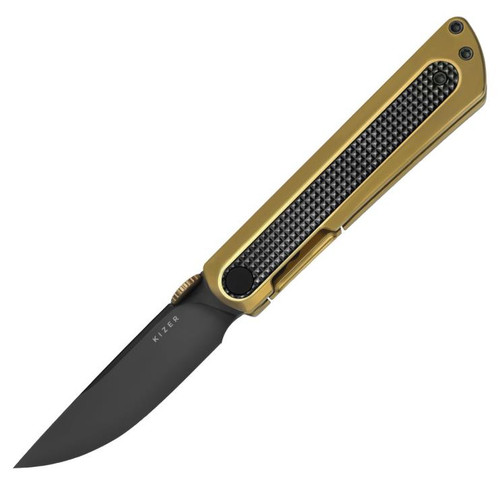 Quoll Front Flipper Bronze Titanium Knife Zirconium Inlays (2.95" Black DLC S45VN) Kizer Cutlery Ki3733A4