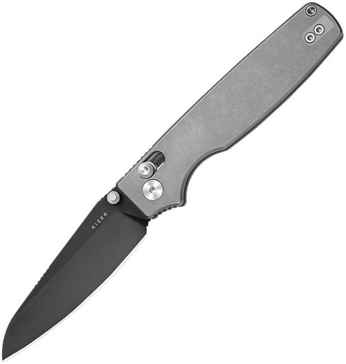 Original 2 Clutch Lock Knife Gray Titanium (3.2" Black DLC Sheepsfoot S45VN) Kizer Cutlery Ki3605.2SA1
