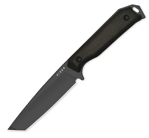 Begleiter Fixed Blade Knife Chocolate Glacier Richlite (3.74" Black DLC Tanto CPM-3V) Kizer Cutlery 1045MT1