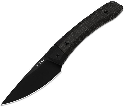 Momo Fix 3 (Black Micarta & G10) Fixed Blade [3.20" Black PVD Coating AEB-L] Kizer Cutlery 1124A4