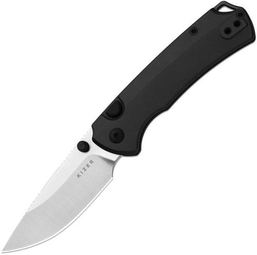 T1 BD (Black Aluminum) Button Lock Pocket Knife (3.20" Satin Elmax) Kizer Cutlery Ki3490.2BDA1