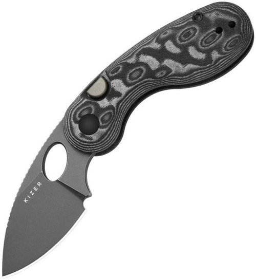 Microbe (Vortex Micarta) Button Lock Pocket Knife [2.19" Gray Stonewashed 14C28N] Kizer Cutlery V2742A5