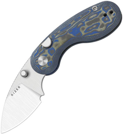 Microbe (Blue Vortex Micarta) Button Lock Pocket Knife [2.19" Satin 14C28N] Kizer Cutlery V2742A6