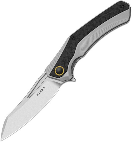 Draca (Aluminum & Carbon Fiber) Framelock Pocket Knife (3.42" Stonewashed S45VN) Kizer Cutlery Ki4751A1