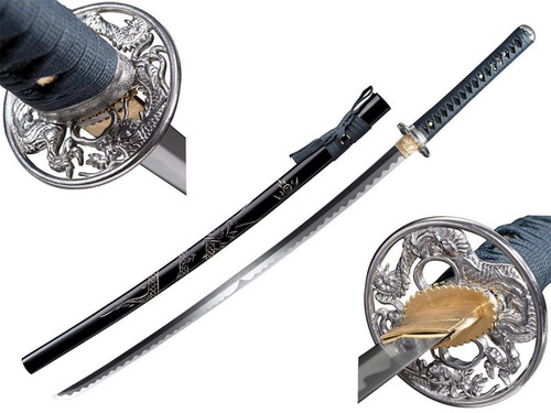 Black Dragon Carved Scabbard Handmade Samurai Sword [65Mn Spring Steel] Sharp
