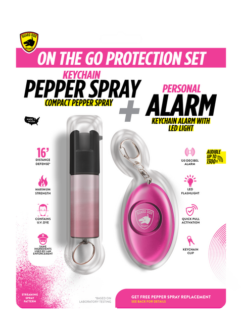 Guard Dog - Keychain Alarm + Keychain Pepper Spray Set (PINK)