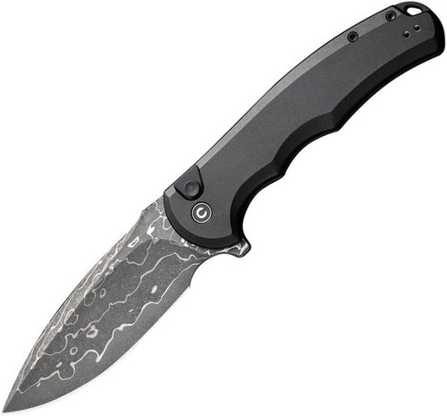 CIVIVI Mini Praxis (Black Aluminum) Button Lock Pocket Knife [3" Damascus] C18026E-DS1