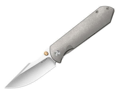 Harpoon Fold (Titanium) Pocket Knife [3.4" Stonewash Elmax] Kizer Cutlery Ki4784A1