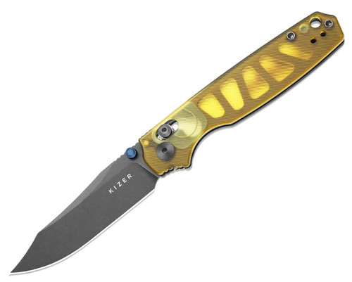 Pokiman CD (Yellow PEI) Clutch Lock Pocket Knife [3.16" Gray Stonewashed AEB-L] Kizer Cutlery V3789A3