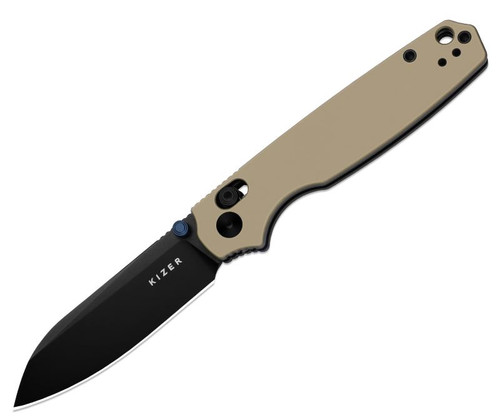 Pokiman CD (Tan Aluminum) Clutch Lock Pocket Knife [3.16" Black PVD AEB-L] Kizer Cutlery V3789A6