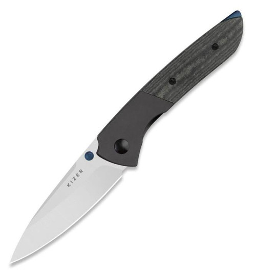 Spitfire (Aluminum + Black Micarta) Liner Lock Pocket Knife [3.13" Satin 14C28N] Kizer Cutlery V3690A1