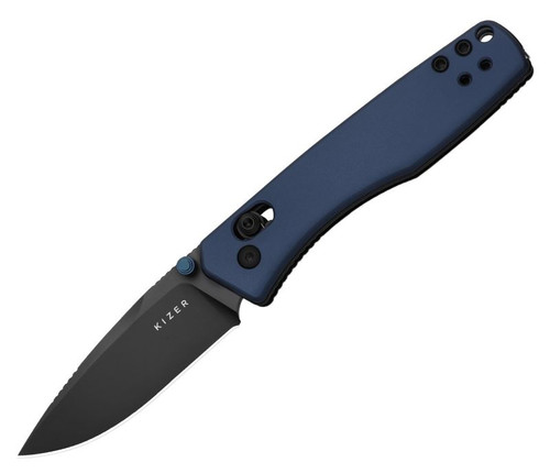 Aegis (Blue Aluminum) Clutch Lock Pocket Knife [2.8" Black Matte DLC AEB-L] Kizer Cutlery V3774A3