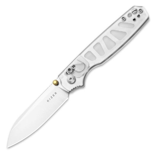 Pokiman CD (White Acrylic) Clutch Lock Pocket Knife [3.16" Satin AEB-L] Kizer Cutlery V3789A5