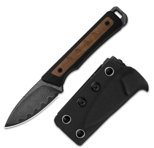 Whiskey Jack (G10 & Mkuruti Wood) Fixed Blade [2.06" Acid Washed Damascus] Kizer Cutlery 1108A2