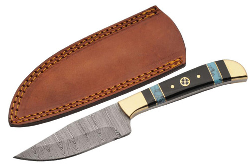 Damascus Turquoise & Black Mosaic Handle Fixed Blade (8.25" Overall)