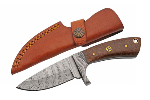 Damascus Brown Micarta Mosaic Handle Fixed Blade (6.5" Overall)