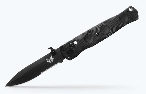 Benchmade Mini SOCP (Black G10) AXIS Folding Knife with Finger Ring (3.76" Black Cerakote S30V) 393SBK