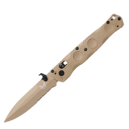 Benchmade Mini SOCP (Desert Tan G10) AXIS Folding Knife with Finger Ring (3.76" Desert Tan Cerakote S30V) 393SSN-01