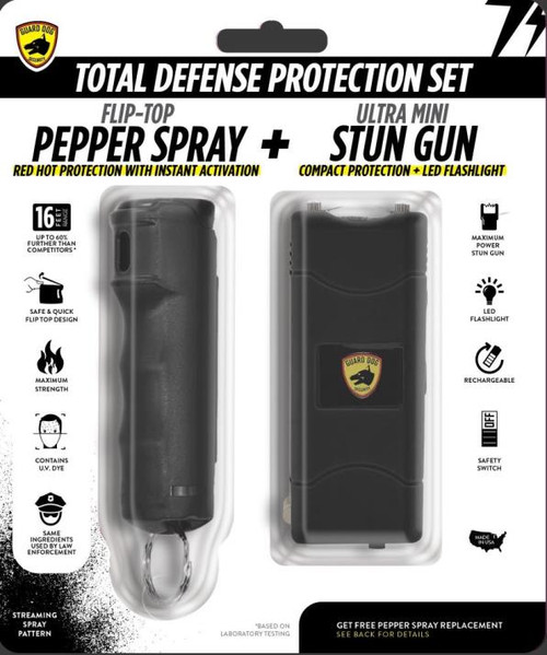 Ultra Mini Stun Gun + Mini Flip Top Pepper Spray Security Set (Black)