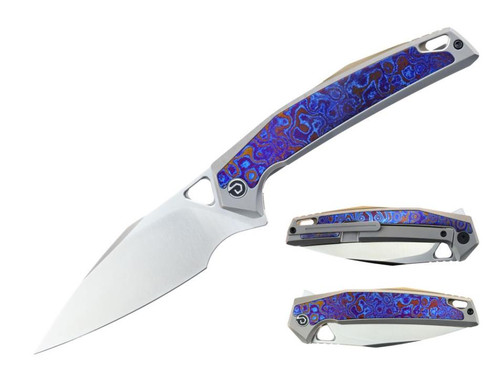 DEFCON Specter (Damascus) Titanium + Crystal Titanium Insert Frame Lock Pocket Knife (3.25" Satin Drop Point M390) TD1005DM