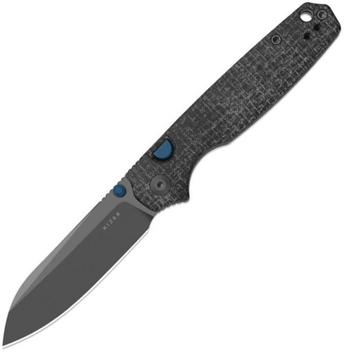 Pokiman (Micarta) Button Linerlock Pocket Knife [3.14" Gray PVD AEB-L] Kizer Cutlery V3789BSA1