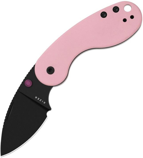 Microbe DSJ AirTi (Pink Norplex UltreX G10) Slip Joint Pocket Knife [2.19" Black PVD 14C28N] Kizer Cutlery V2742DSJA1